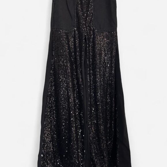 PINKO Parker Plus Black Sequin Palazzo Trousers – Glam Statement Pants (Sz 26) - Picture 3 of 8